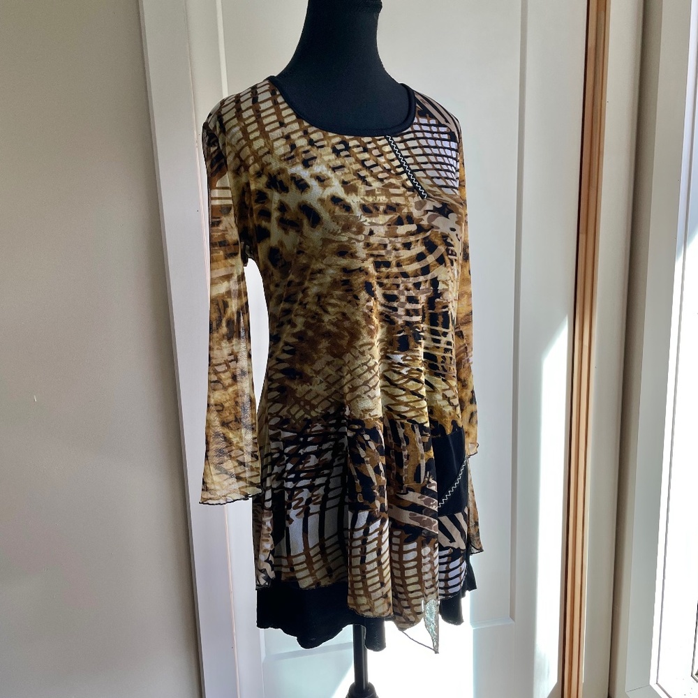 Mixed Media Animal Print Tunic Dress